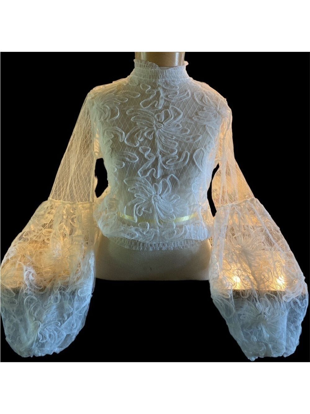 LOVE UNIVERSITY goth lace mesh crop top in white NWT SZ M (JR) see through - Picture 2 of 5